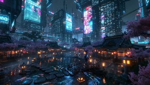 未来雨夜城市