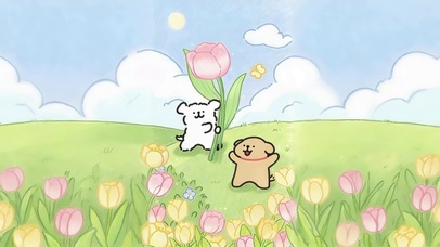 春天玩耍的线条狗