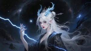 动漫文艺古风暗黑白发闪电龙女