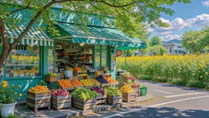 清新夏日街边水果店