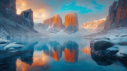 冬日高山湖泊倒影