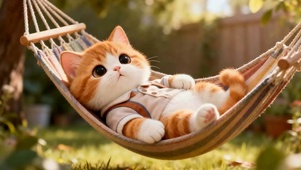 躺在荡秋千猫咪