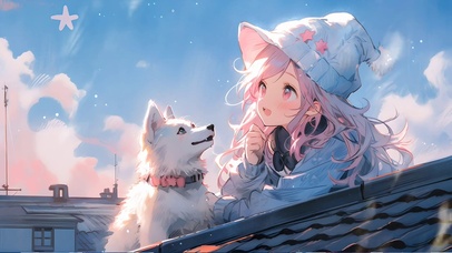 4K 少女和狗狗