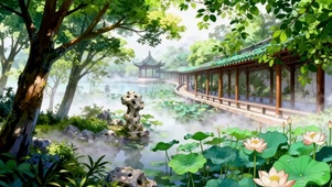 雨天的荷花池塘