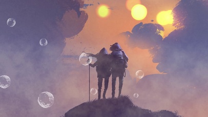 4K 高清 攀登山巅的一对情侣