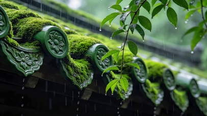 雨天青苔屋檐