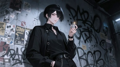 帅气冷酷拿着打火机