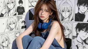 可爱耳机女孩