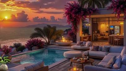 傍晚黄昏海景房