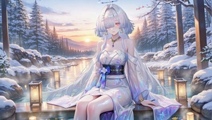 雪景温泉银发二次元美少女