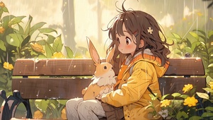 雨中女孩和兔子