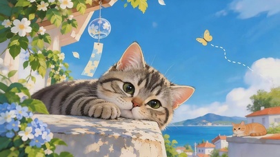 鲜花可爱狸花猫