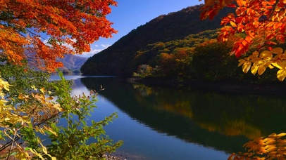 唯美宁静红叶湖面