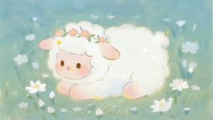 青草地的花环小羊