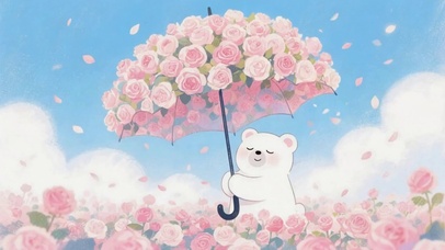 花伞小熊治愈插画