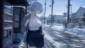 冬日街头蓝短发清冷美少女