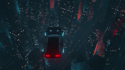 赛博朋克飞行视角降落