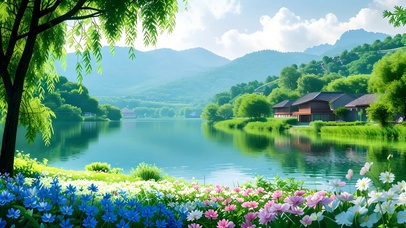 绿色护眼山水花草树木