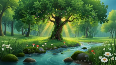 唯美绿色森林溪水