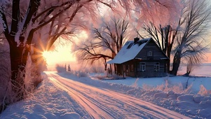 雪景树木房屋