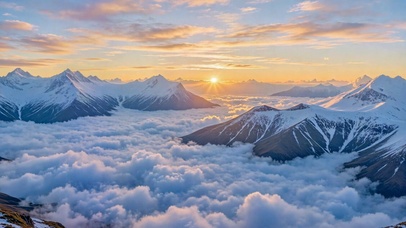 日照金山云海雪山仙境