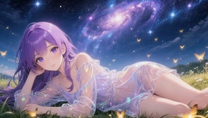 星空下的紫发少女