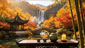 山水瀑布彩林