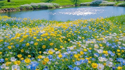 护眼湖畔花海