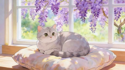 紫藤窗边小猫