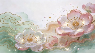 流云漫卷山茶花凝露鎏光