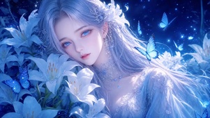 蓝蝶白裙美人