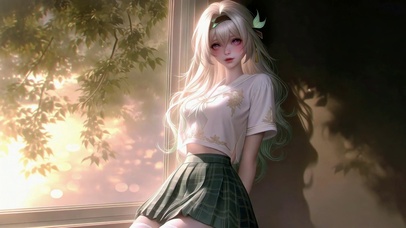 窗边银发二次元美少女