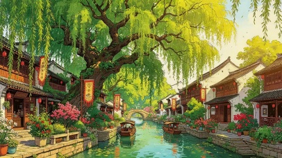 唯美绿色江南小镇