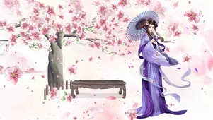 女神唯美樱花飘落油纸伞古风清纯