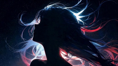 星空下发光发丝少女剪影
