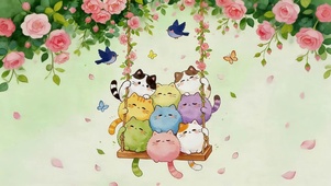 可爱猫咪荡秋千