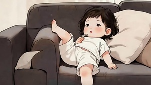 可爱男孩躺在沙发
