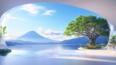 护眼白云树木河流