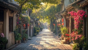 静谧无人夏日古城风景