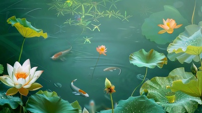 锦鲤荷花池塘