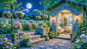 唯美月夜暖灯小屋