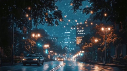 浪漫星夜城市道路车流