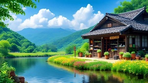 清新护眼山水便利店