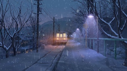 唯美治愈铁轨火车雪景