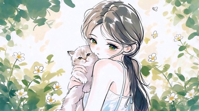 温柔系少女与猫