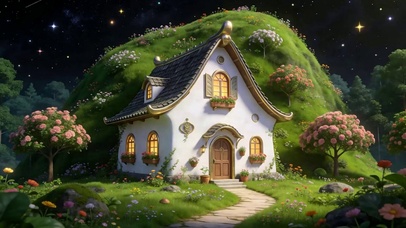 护眼房屋星空树木