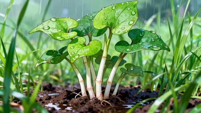雨中鱼腥草嫩芽