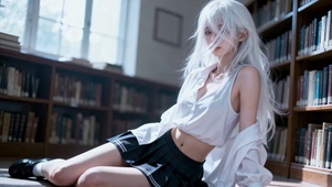 图书馆银发少女清冷文艺治愈日常