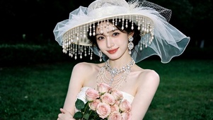 戴珍珠帽的美女