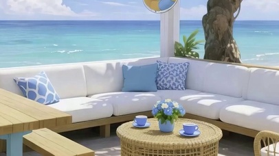 蓝天白云树木海景带鱼屏